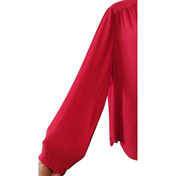 Pleione Women's red Long Sleeve V-Neck Pocket Poly Tunic Blouse Size L - Picture 5 of 10